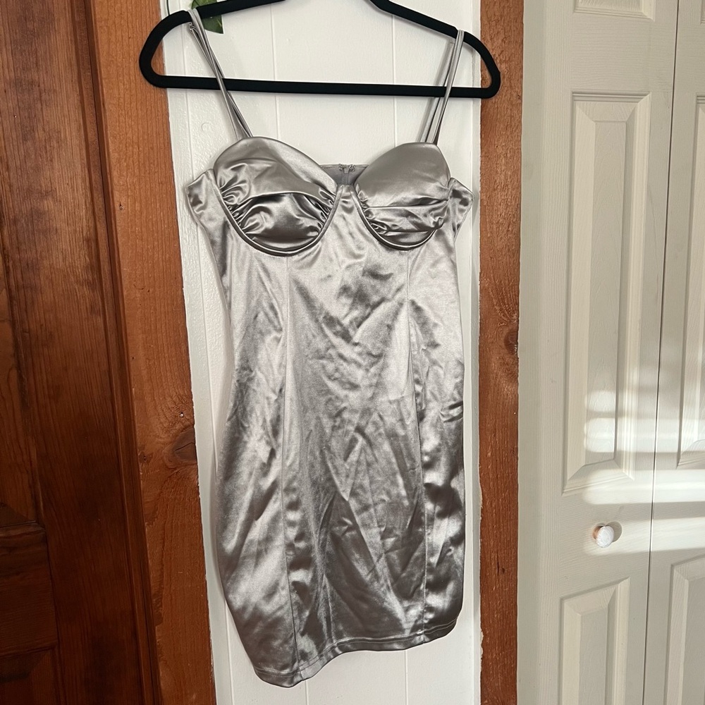 CEFIAN silver bodycon dress with adjustable straps